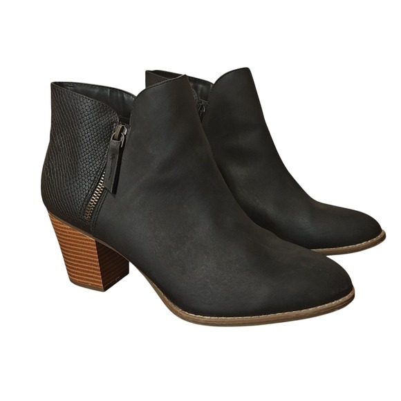 ANA Shoes - ANA Womens 11 Black‎ Faux Leather Snake Embossed Side Zip Block Heel Ankle Boots